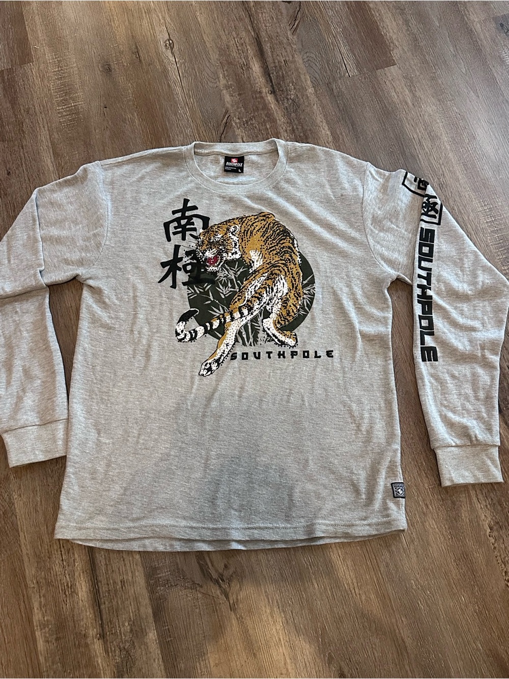 South Pole Gray Long-Sleeve Tiger Graphic embellished Tee
